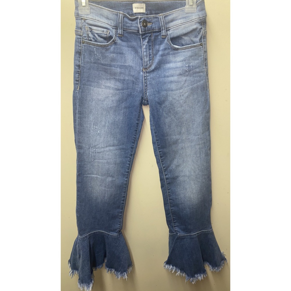 Sneak Peak Jeans 1 Womens Blue Denim Stretch Mid Rise Fringe Leg Hems
